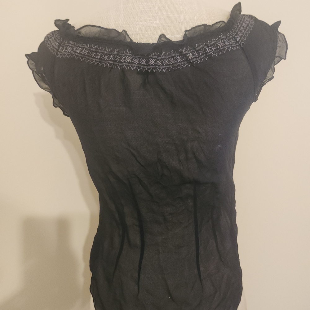 Guess Black Embroidered Lace-Trim Blouse - Picture 3 of 4
